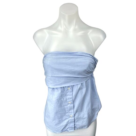 Zara Blue Sleeveless Strapless Pleated Button Front Poplin Tank Top Blouse XS - Picture 1 of 5